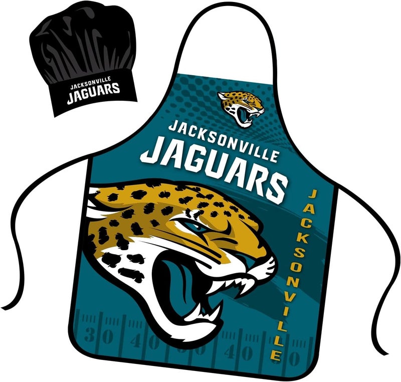 Mojo Licensing Jacksonville Jaguars Apron Chef Hat Set Full Color Universal Size Tie Back Grilling Tailgate BBQ Cooking Host - Image 2